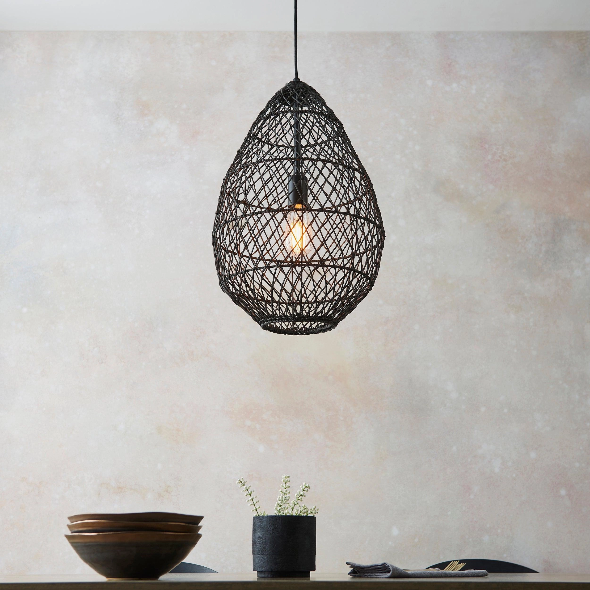 Pimva Handmade Black Rattan Ceiling Pendant Light
