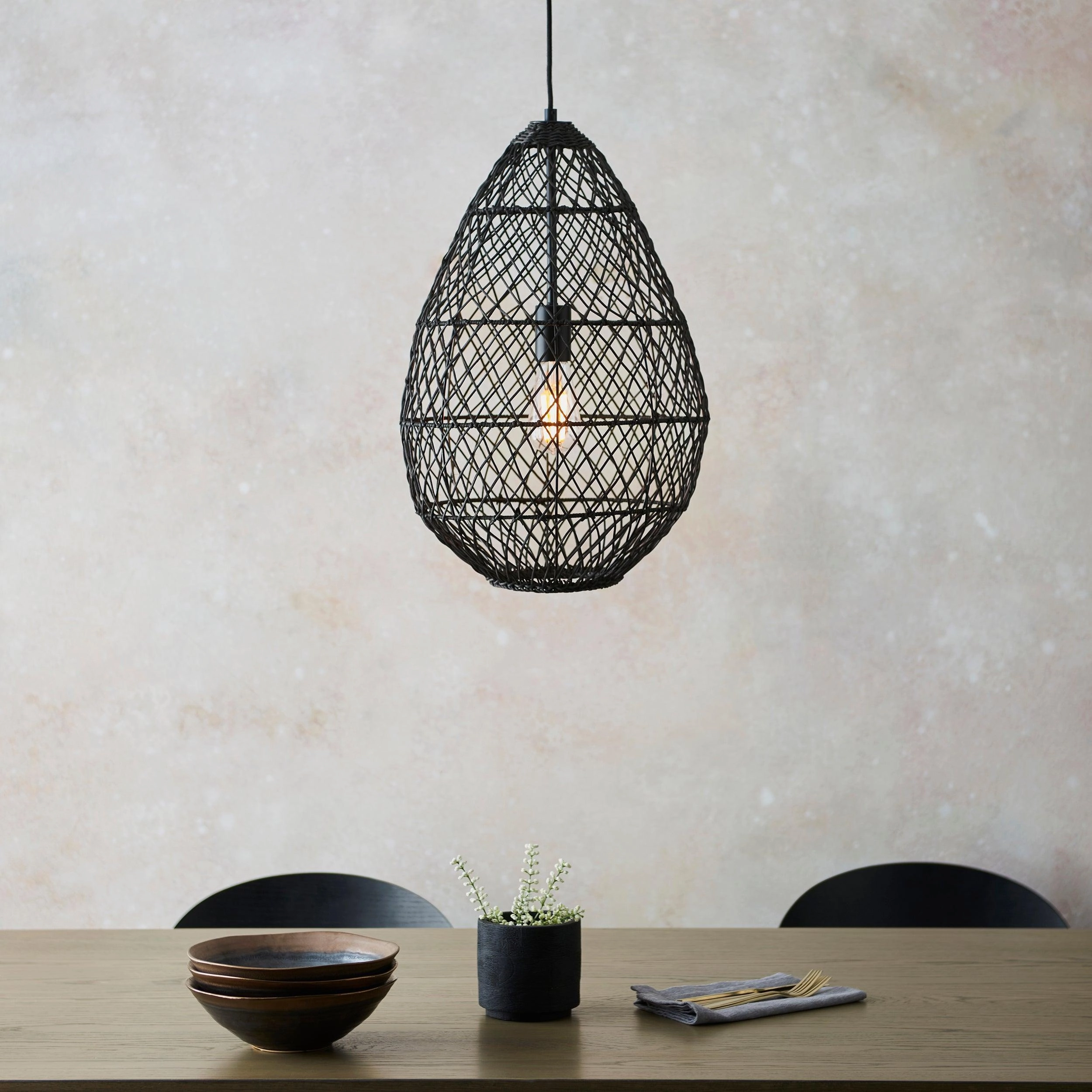 Pimva Handmade Black Rattan Ceiling Pendant Light