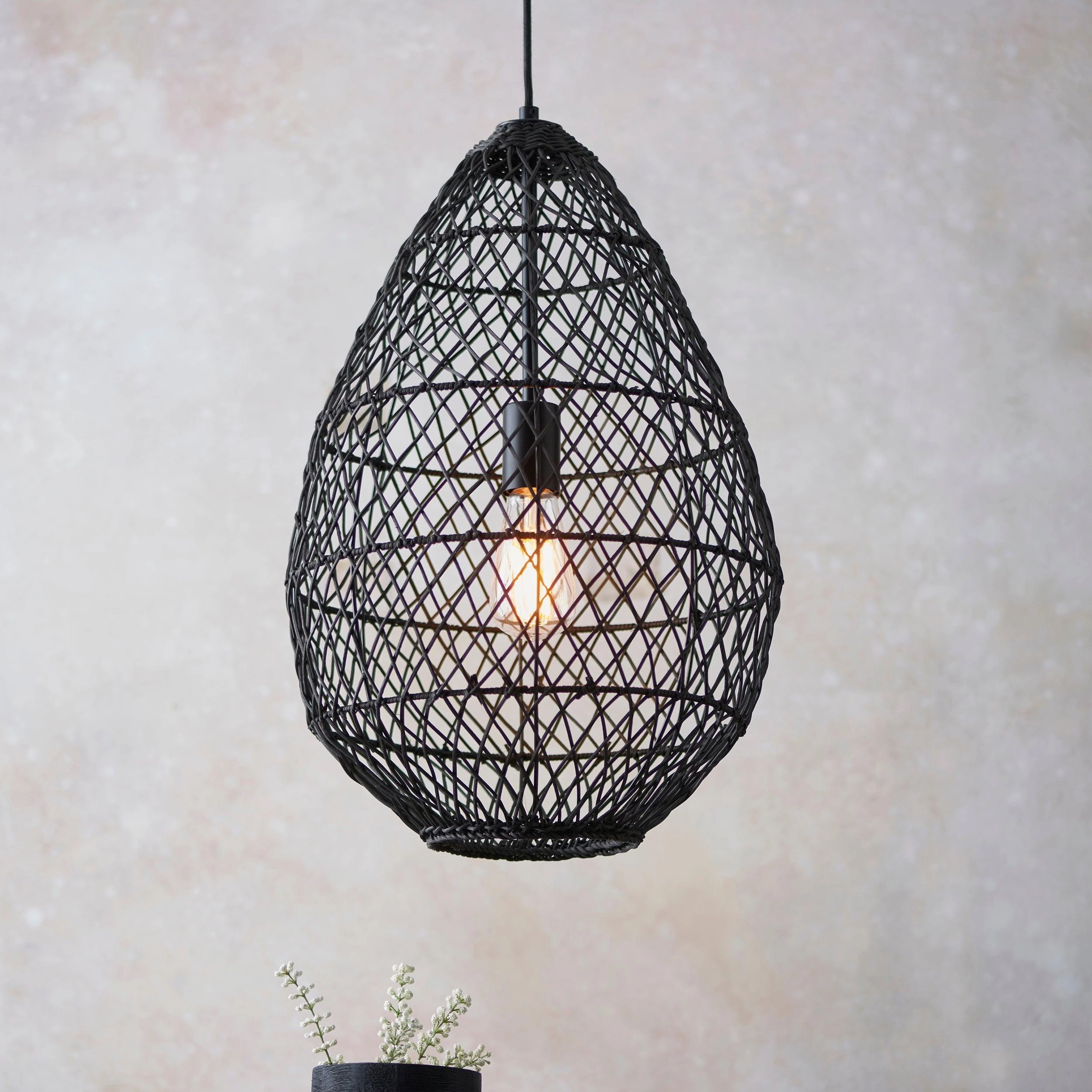 Pimva Handmade Black Rattan Ceiling Pendant Light