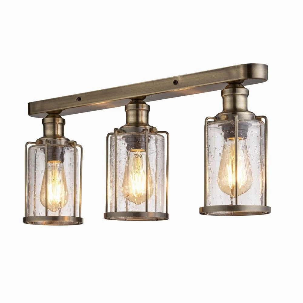 Pipes 3 Light Flush Antique Brass - Seeded Glass Searchlight simple ceiling design light