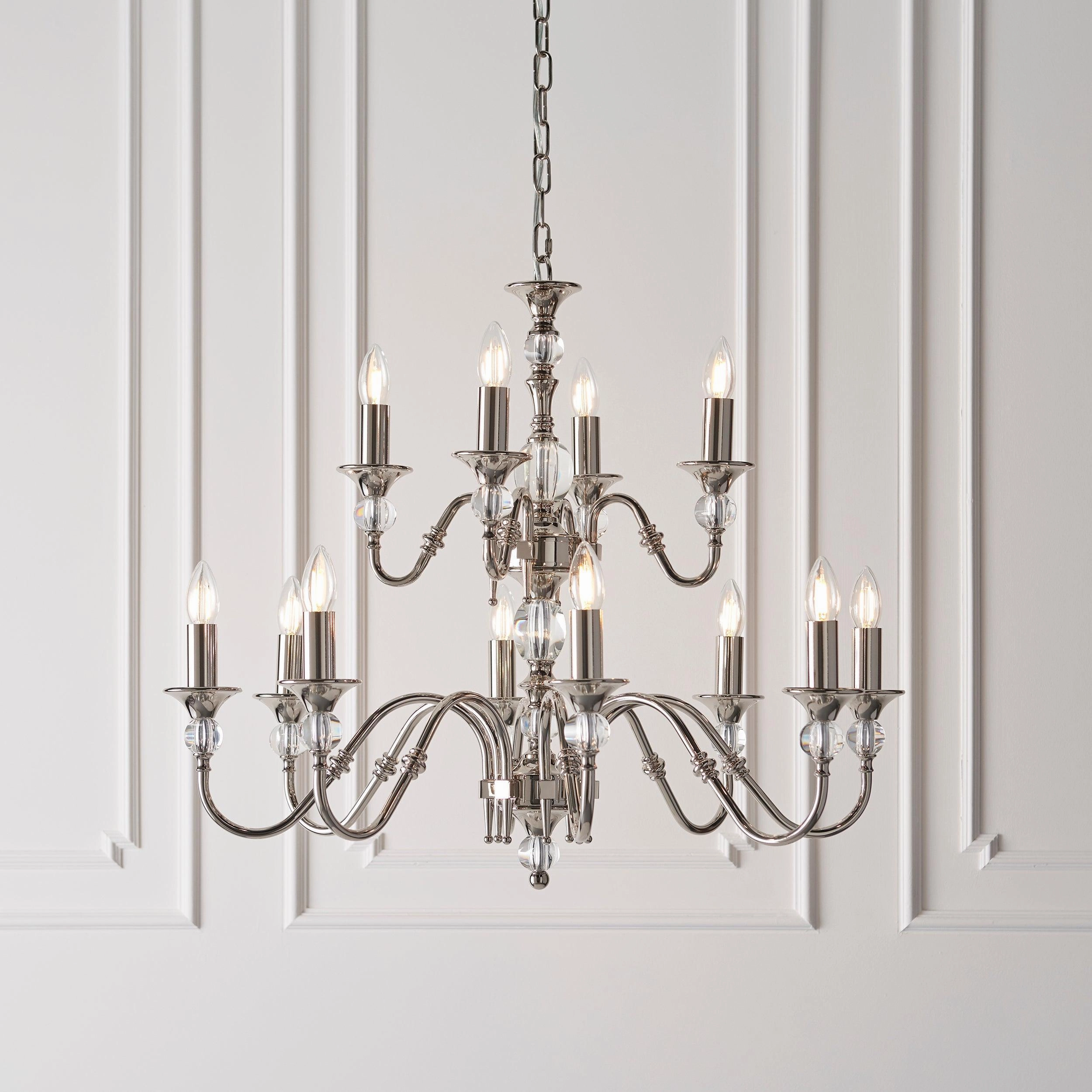 Polina 12 Light Polished Nickel Finish Chandelier