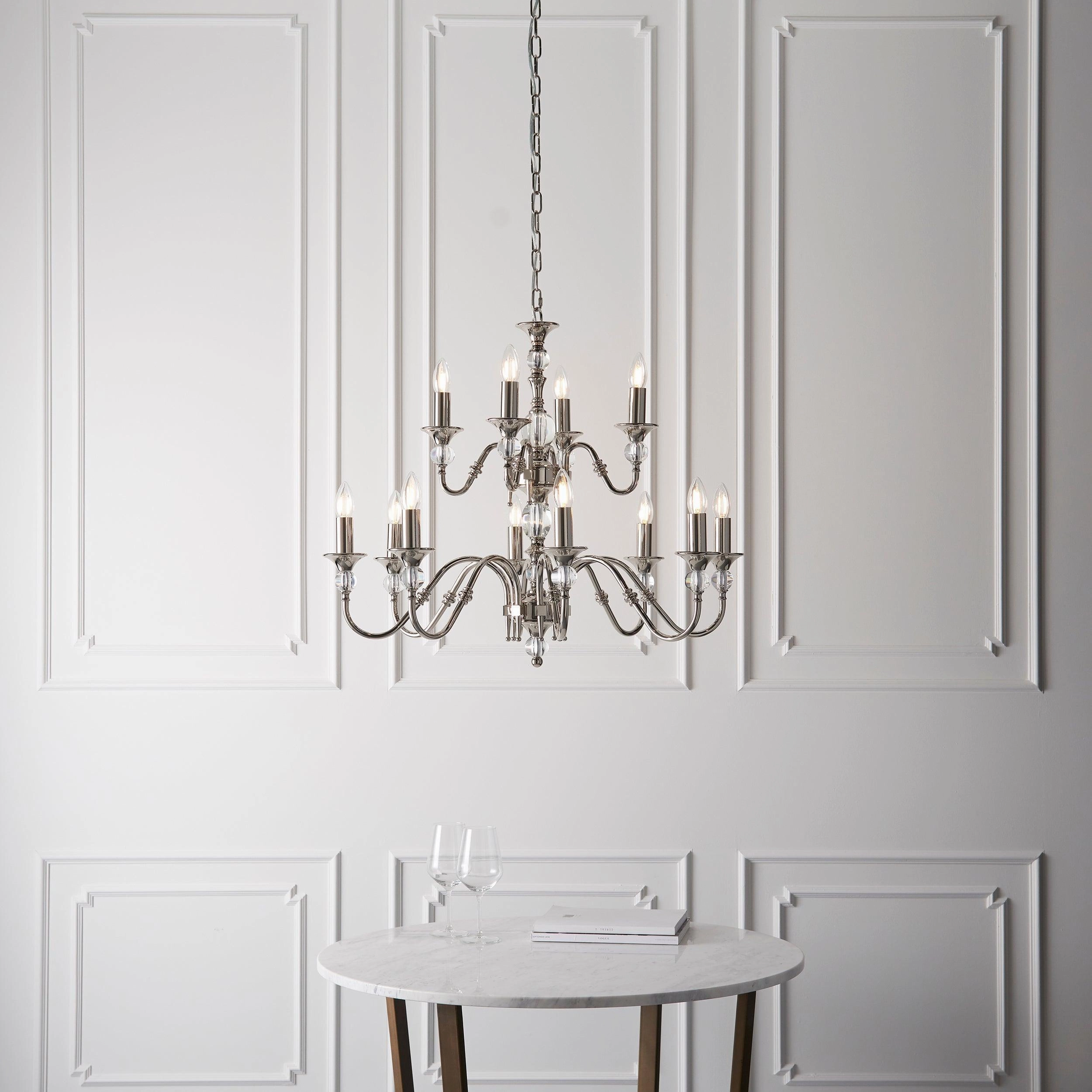 Polina 12 Light Polished Nickel Finish Chandelier