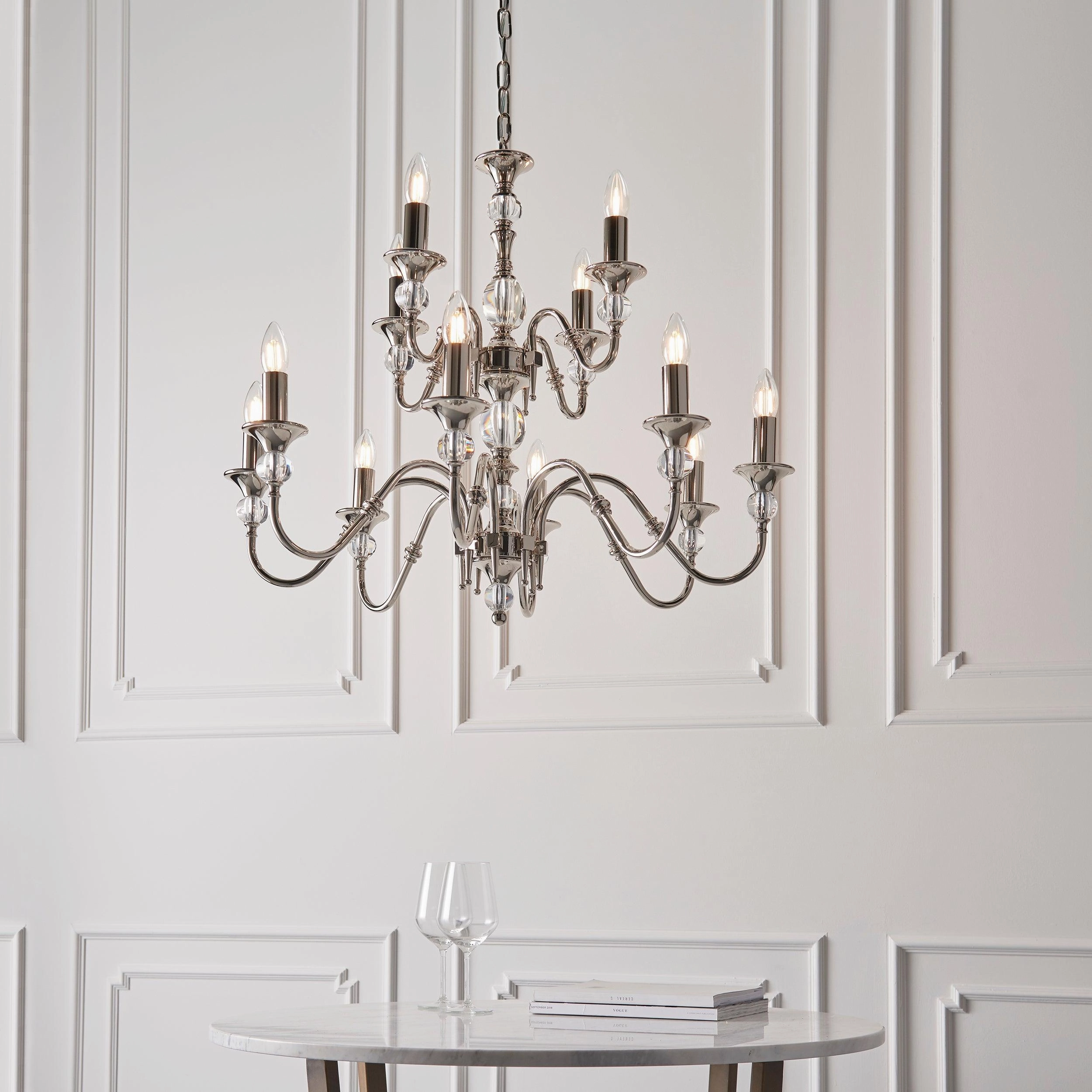 Polina 12 Light Polished Nickel Finish Chandelier