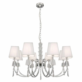 Portico Chrome & Crystal 8 Light Pendant - White Shades minimalist ceiling light