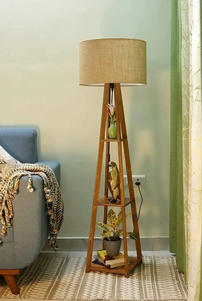 Premium Birch Brown Polished Plywood Floor Lamp with Shelf (Brown Shade) garden LED light