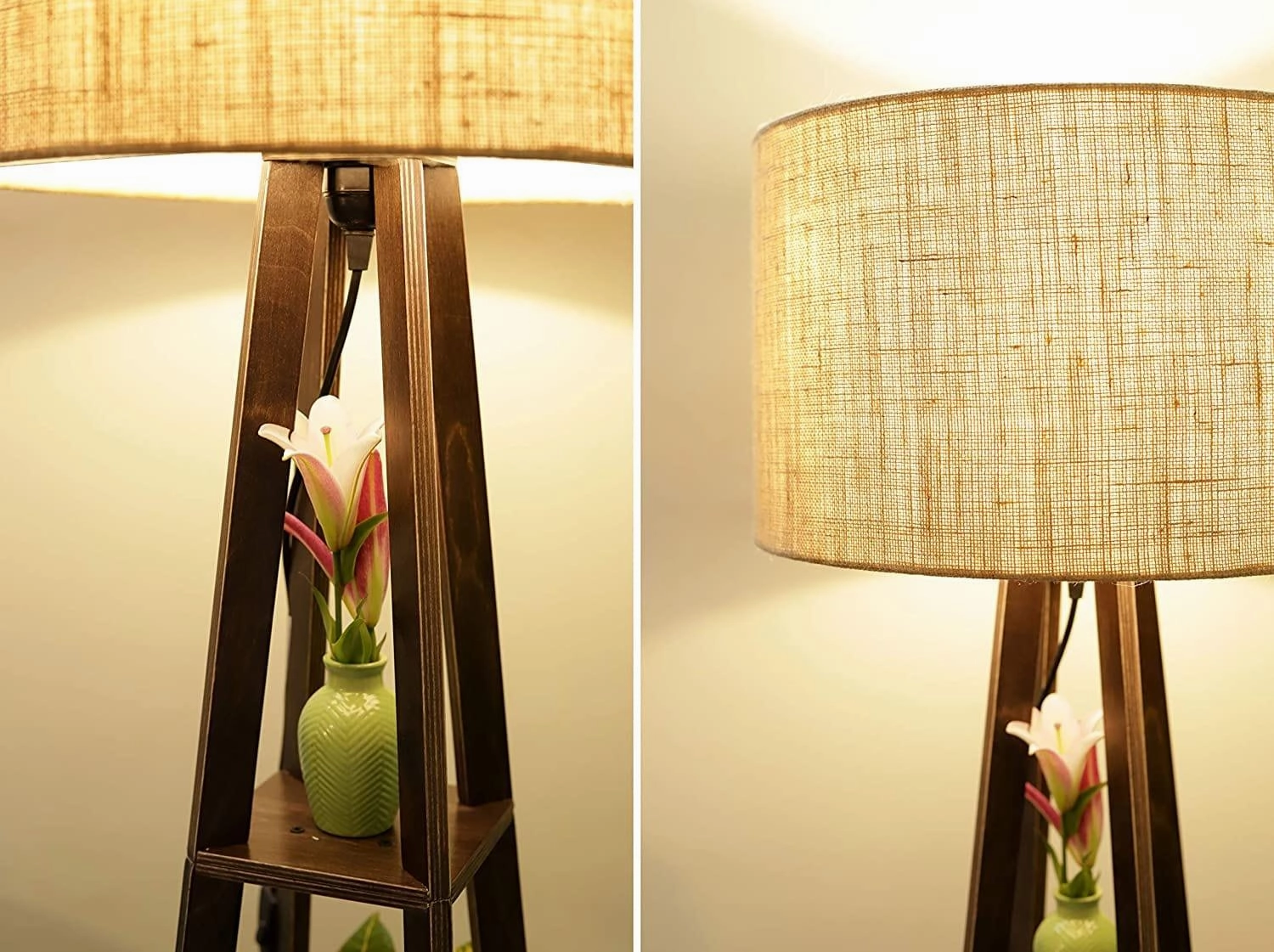 Premium Birch Plywood Brown Floor Lamp with Shelf (Jute Shade)