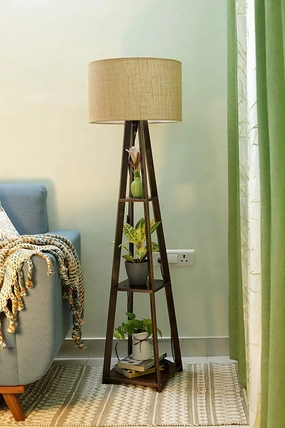 Premium Birch Plywood Brown Floor Lamp with Shelf (Jute Shade) garden LED light