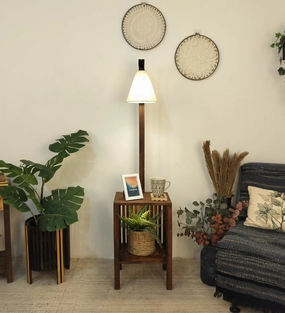 Prominence Wood and Metal Floor Lamp with White Fabric Lampshade (BULB NOT INCLUDED) garden LED light