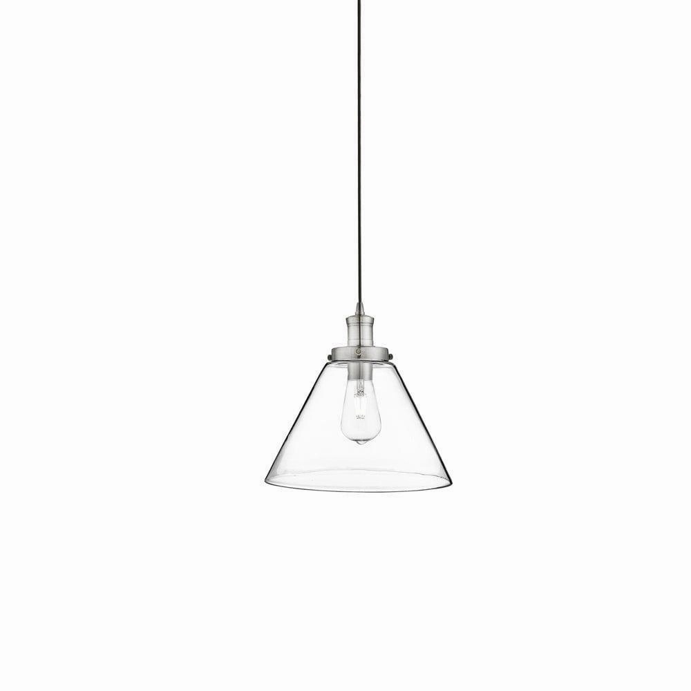 Pyramid 1 Light Silver Ceiling Pendant - Pyramid Glass Shade minimalist ceiling light