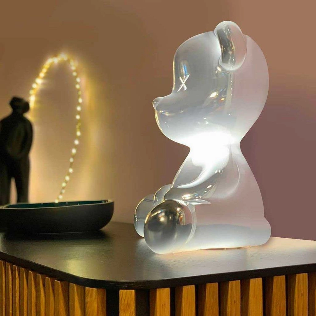 Qeeboo Teddy Boy Table Lamp With Cable Metal Finish, Silver