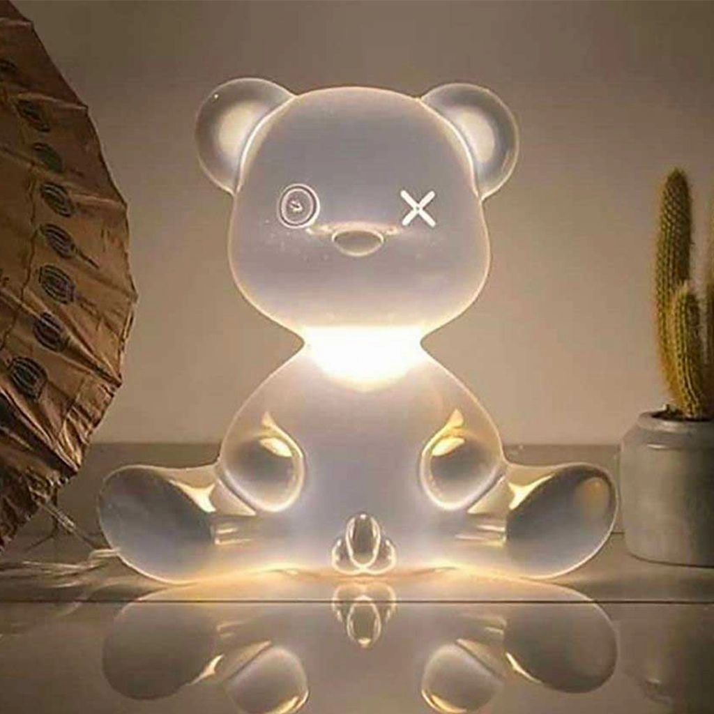 Qeeboo Teddy Boy Table Lamp With Cable Metal Finish, Silver