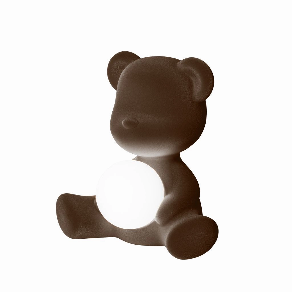 Qeeboo Teddy Girl Led Rechargeable Table Lamp Velvet Finish, Dark Brown