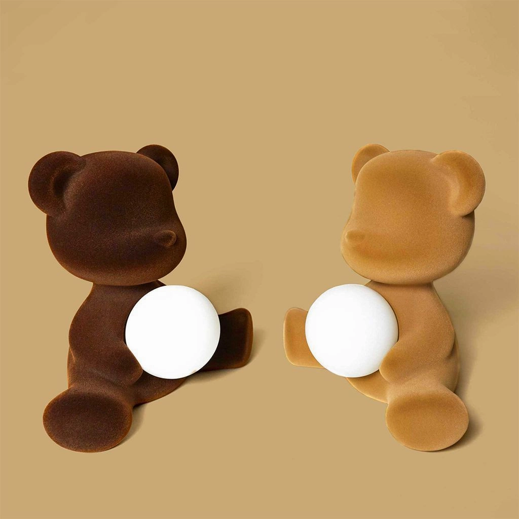 Qeeboo Teddy Girl Led Rechargeable Table Lamp Velvet Finish, Dark Brown