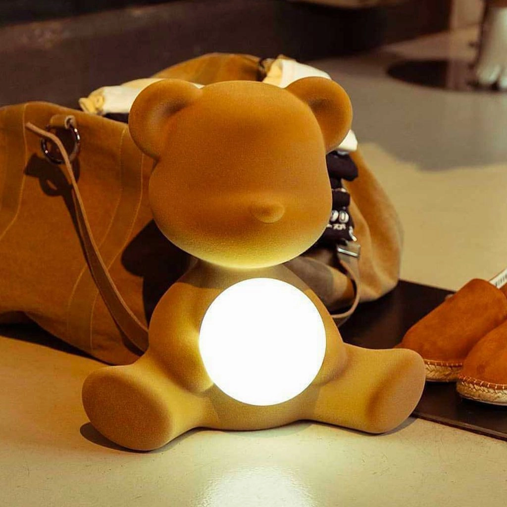 Qeeboo Teddy Girl Led Rechargeable Table Lamp Velvet Finish, Dark Brown