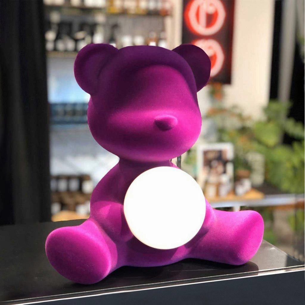 Qeeboo Teddy Girl Led Rechargeable Table Lamp Velvet Finish, Fuxia