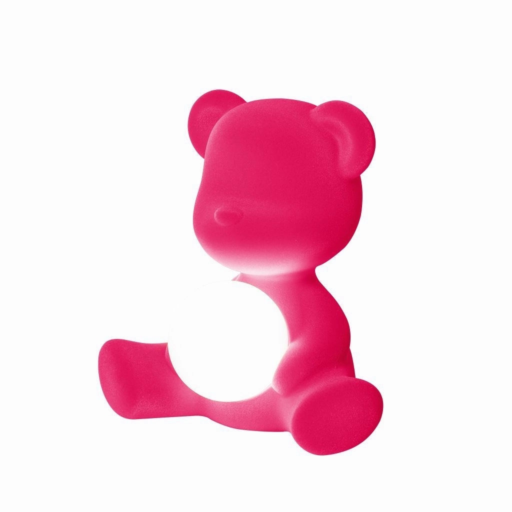 Qeeboo Teddy Girl Led Rechargeable Table Lamp Velvet Finish, Fuxia