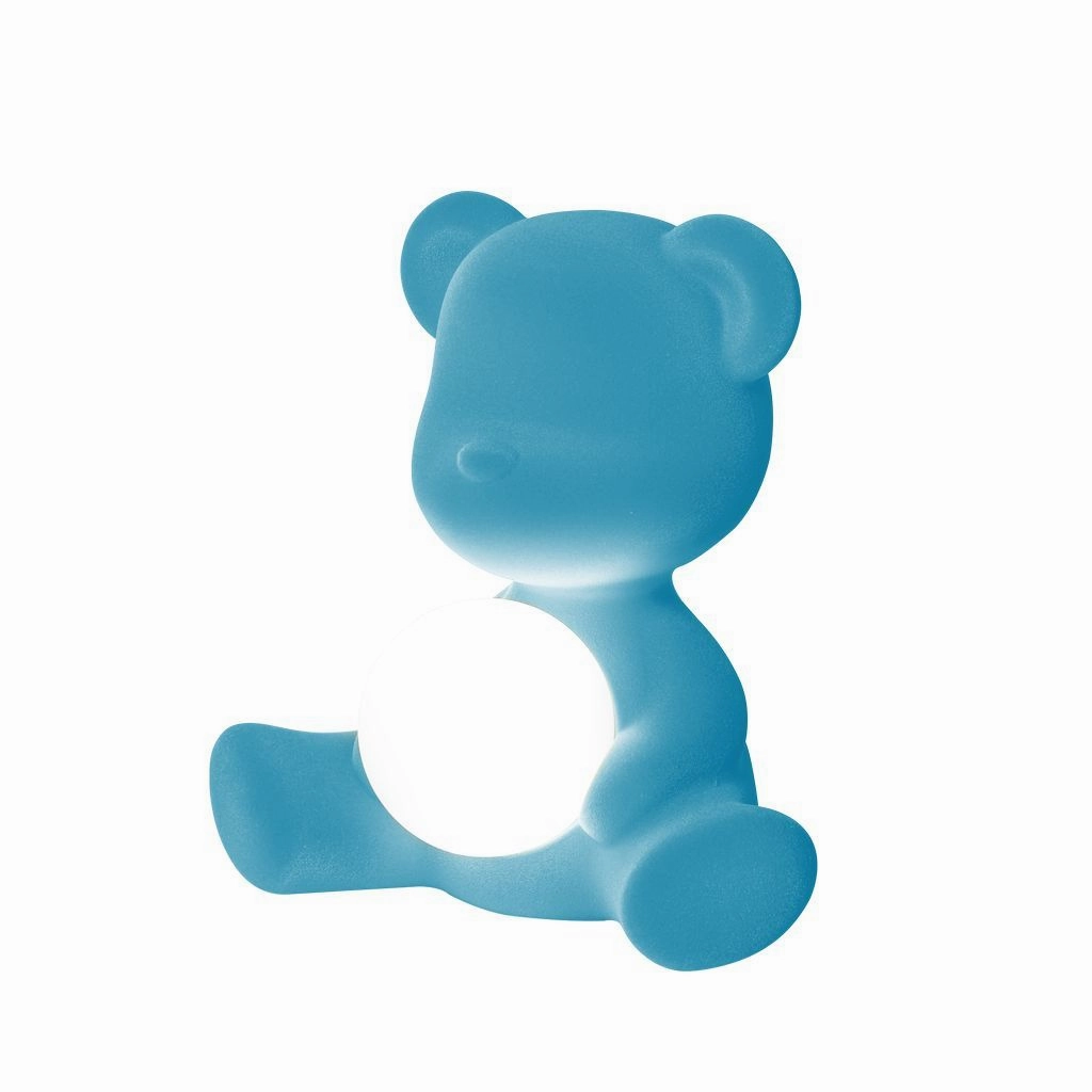 Qeeboo Teddy Girl Led Rechargeable Table Lamp Velvet Finish, Light Blue