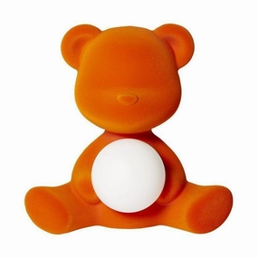 Qeeboo Teddy Girl Led Rechargeable Table Lamp Velvet Finish, Orange designer outdoor lamp