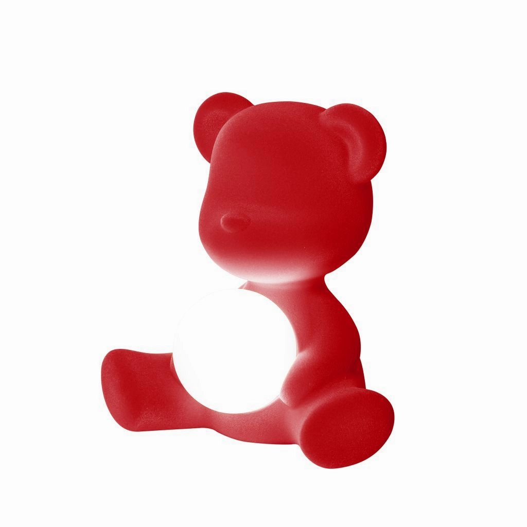 Qeeboo Teddy Girl Led Rechargeable Table Lamp Velvet Finish, Red
