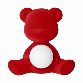 Qeeboo Teddy Girl Led Rechargeable Table Lamp Velvet Finish, Red designer outdoor lamp
