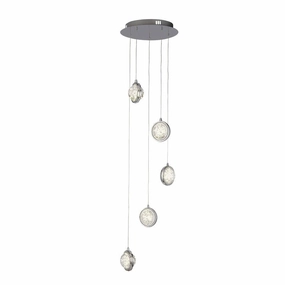 Quartz 5 Light Multi-Drop Pendant Chrome & Bubble Glass minimalist ceiling light