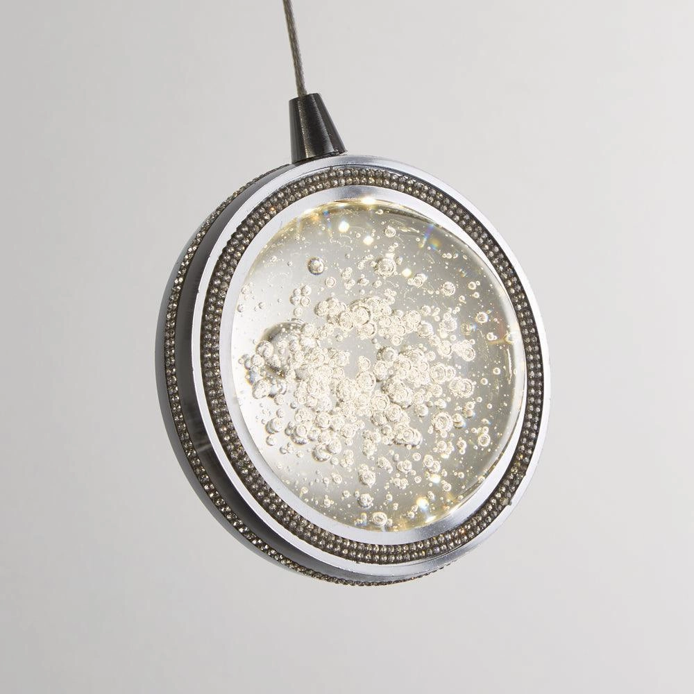 Quartz 5 Light Pendant Chrome, Diamante & Bubble Glass