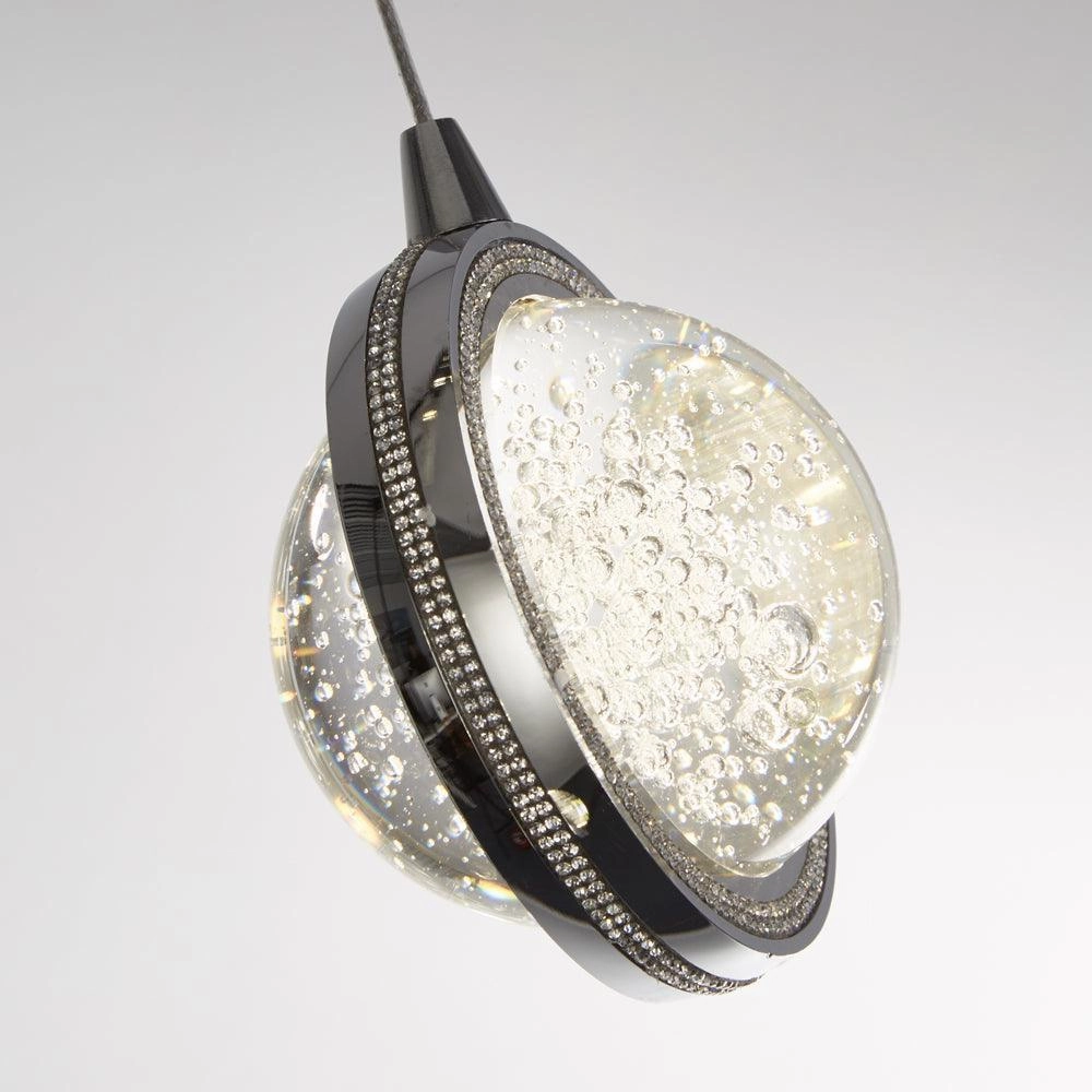 Quartz 5 Light Pendant Chrome, Diamante & Bubble Glass