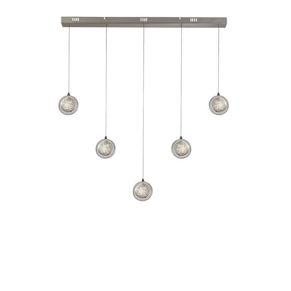 Quartz 5 Light Pendant Chrome, Diamante & Bubble Glass minimalist ceiling light