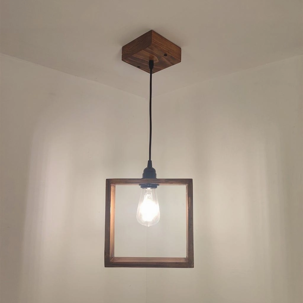 Quattro Brown Wooden Single Hanging Lamp contemporary ceiling fixture