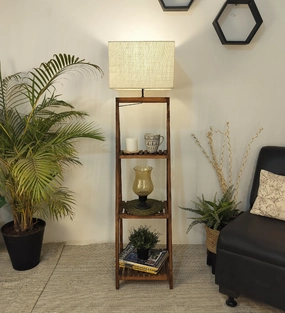 Raphael Wooden Floor Lamp with Brown Base and Jute Fabric Lampshade (BULB NOT INCLUDED) garden LED light