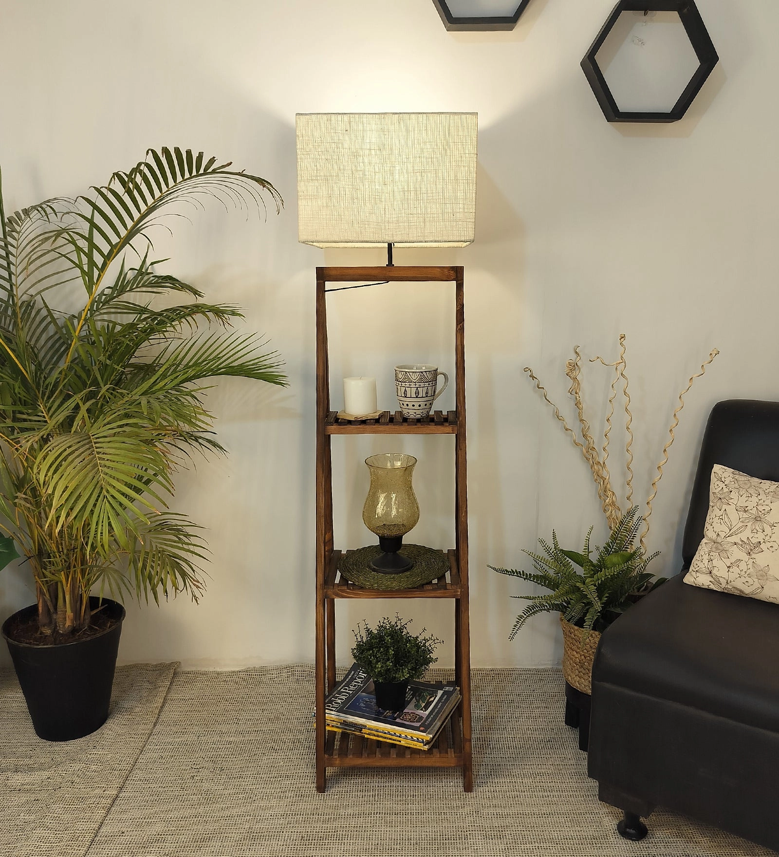 Raphael Wooden Floor Lamp with Brown Base and Jute Fabric Lampshade (BULB NOT INCLUDED) garden LED light