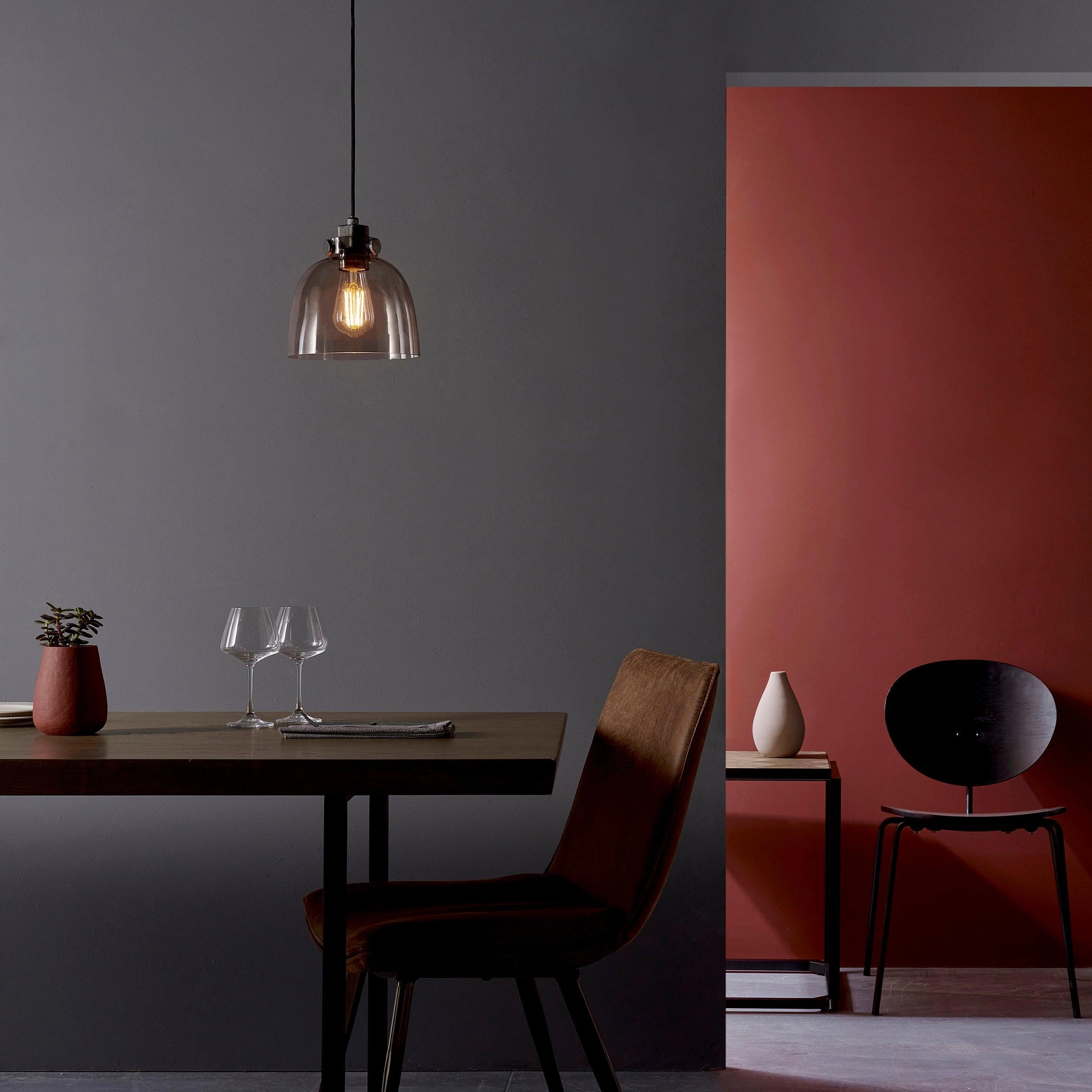 Reading Black Chrome Pendant - Tinted Glass Shade