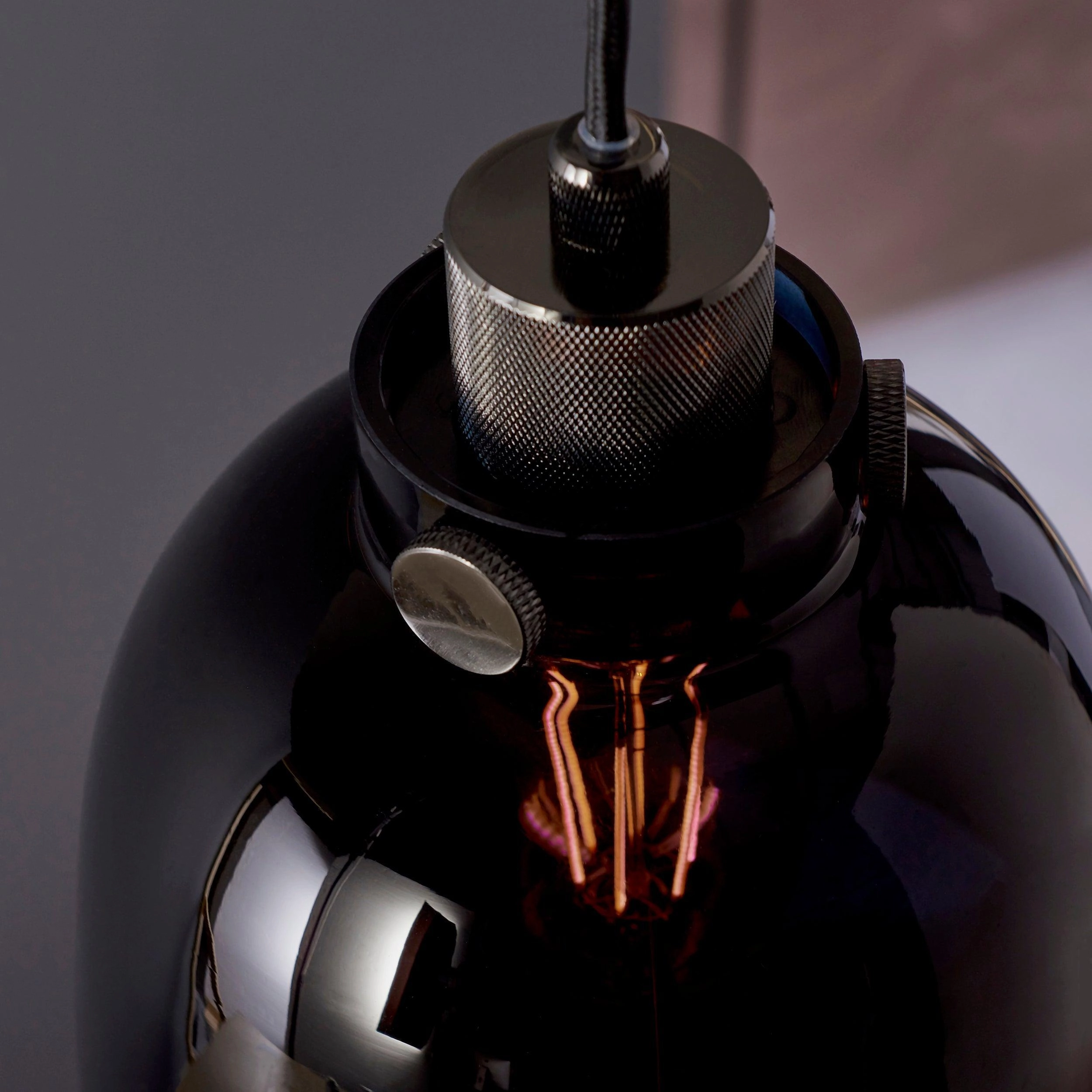 Reading Black Chrome Pendant With Black Tinted Glass Shade