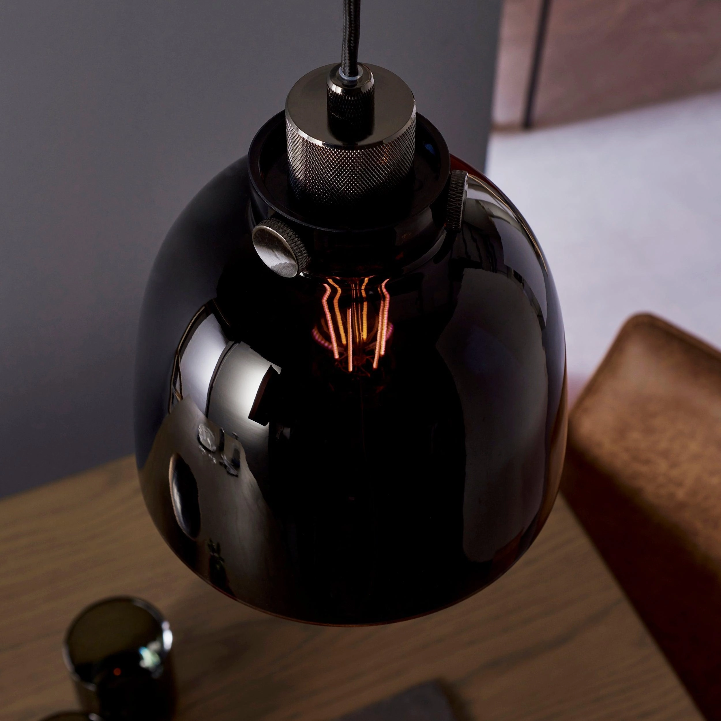 Reading Black Chrome Pendant With Black Tinted Glass Shade