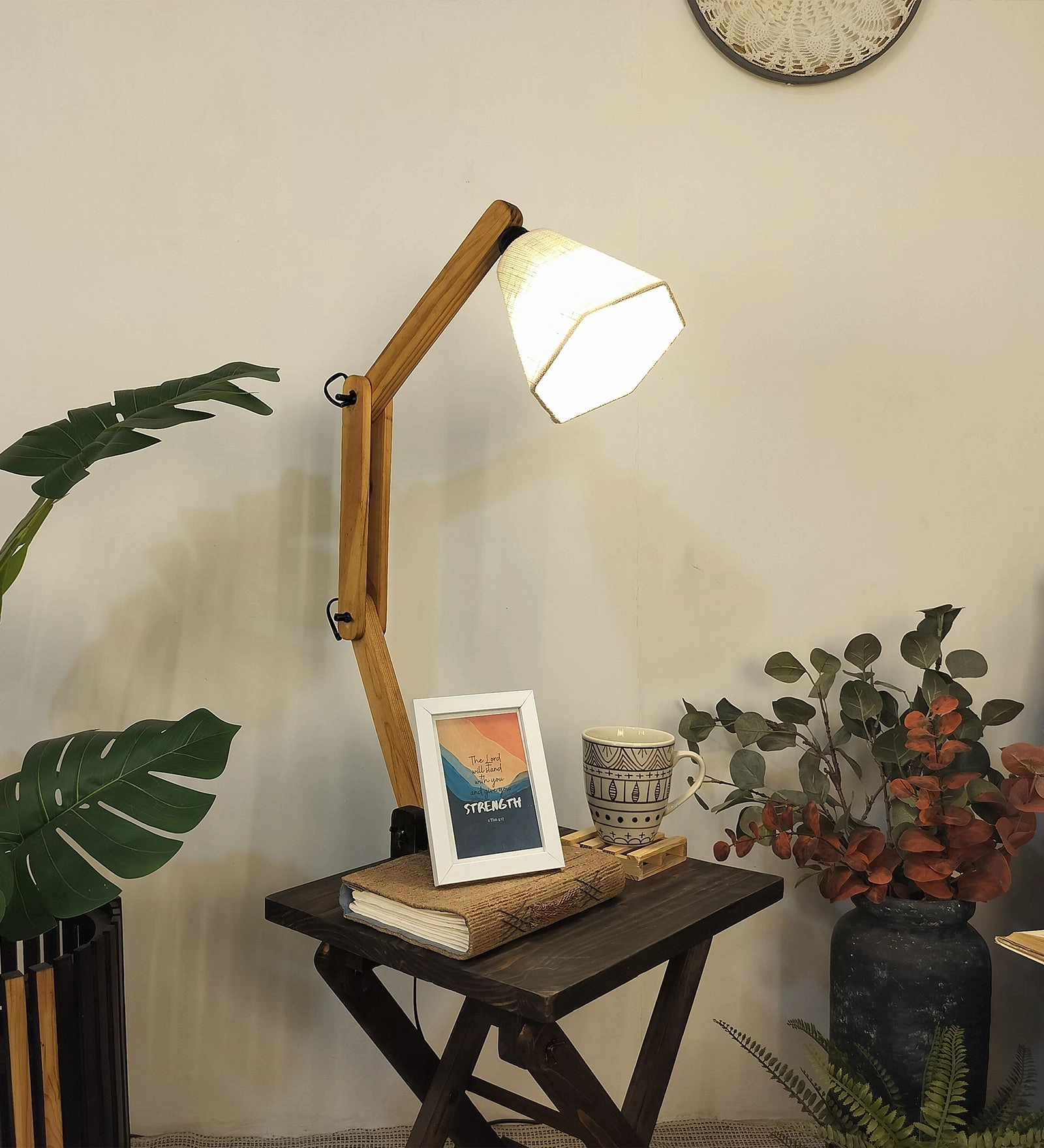 Regis Wooden Floor Lamp with Brown Base and Jute Fabric Lampshade (BULB NOT INCLUDED)