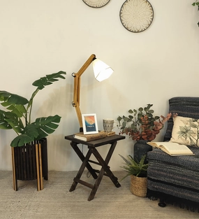 Regis Wooden Floor Lamp with Brown Base and Jute Fabric Lampshade (BULB NOT INCLUDED) garden LED light