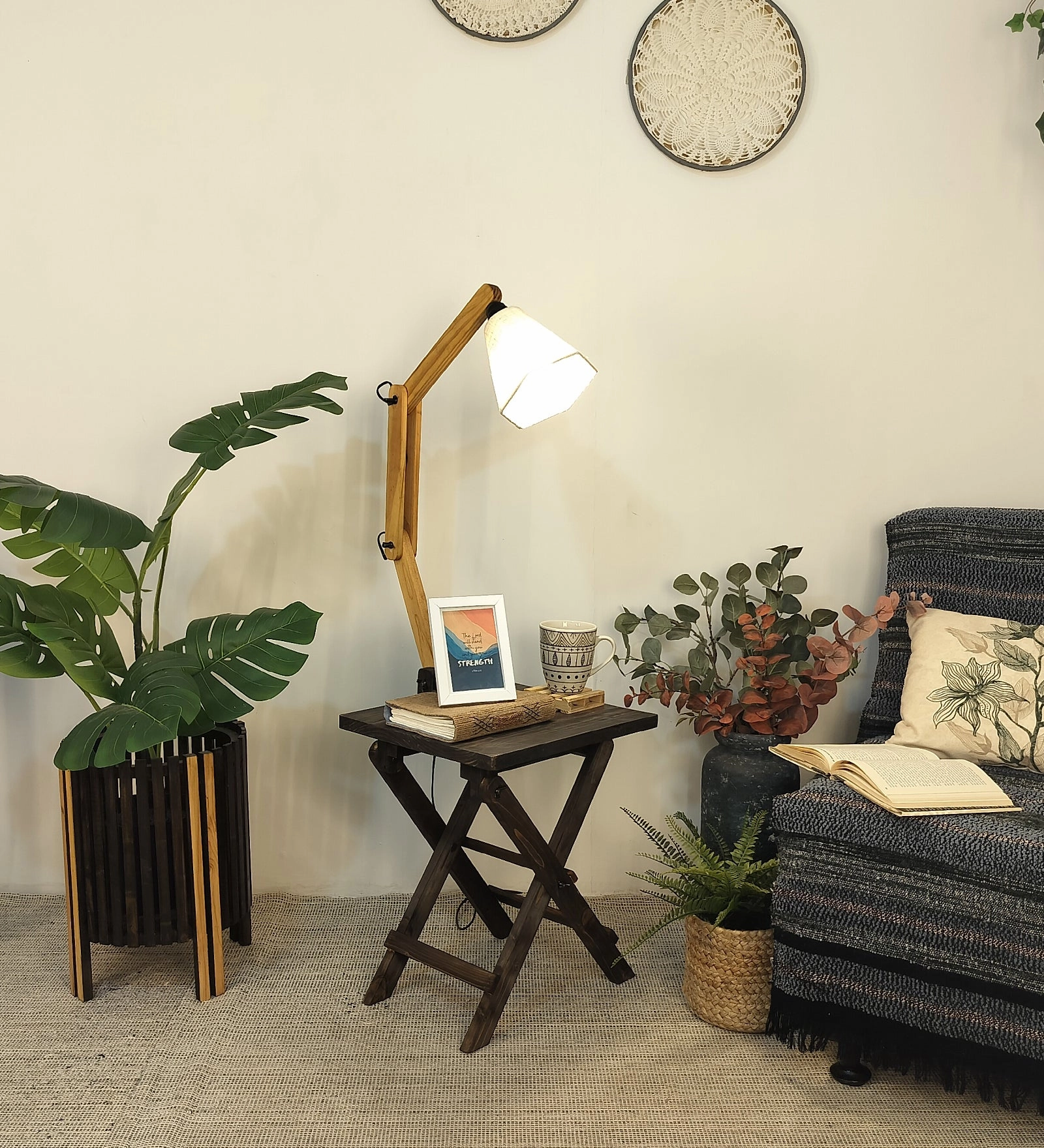 Regis Wooden Floor Lamp with Brown Base and Jute Fabric Lampshade (BULB NOT INCLUDED) garden LED light
