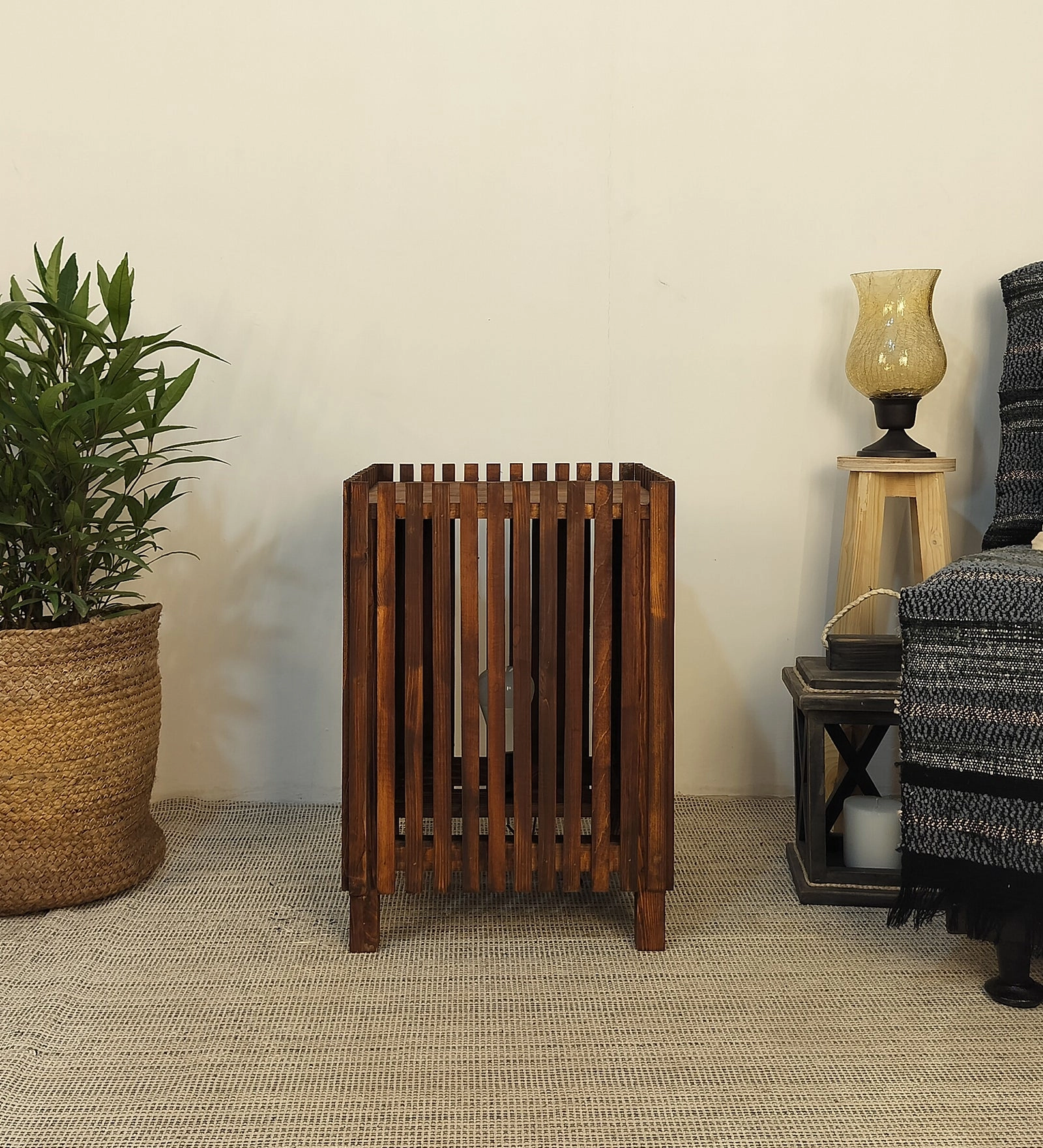 Renard Wooden Floor Lamp with Brown Base and Jute Fabric Lampshade (BULB NOT INCLUDED) garden LED light