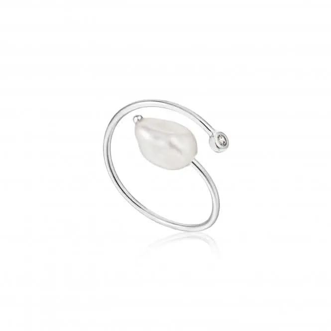 Rhodium Pearl Twist Adjustable Ring R019-01H Ania Haie Jewellery