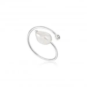 Rhodium Pearl Twist Adjustable Ring R019-01H Ania Haie Jewellery