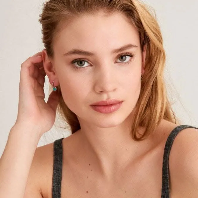 Rhodium Tidal Turquoise Crescent Huggie Hoop Earrings E027-06H Ania Haie Jewellery
