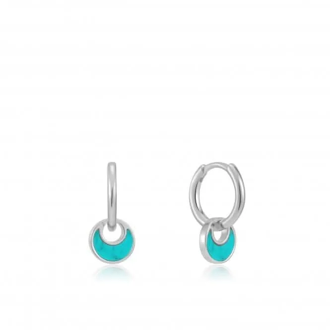 Rhodium Tidal Turquoise Crescent Huggie Hoop Earrings E027-06H Ania Haie Jewellery
