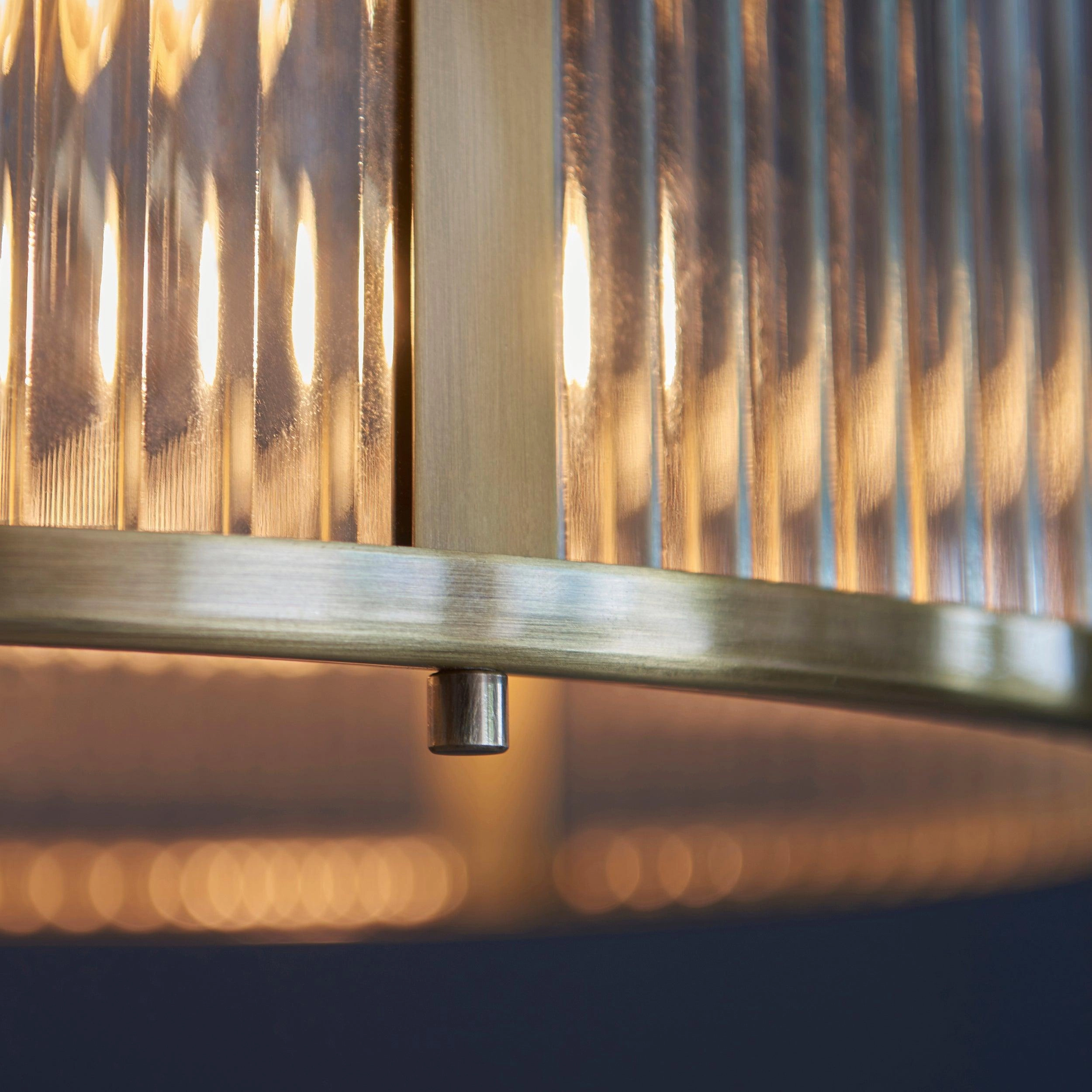 Ridgeton 3 Light Brass & Ribbed Shade Glass Pendant