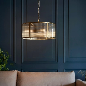 Ridgeton 3 Light Brass & Ribbed Shade Glass Pendant simple ceiling design light