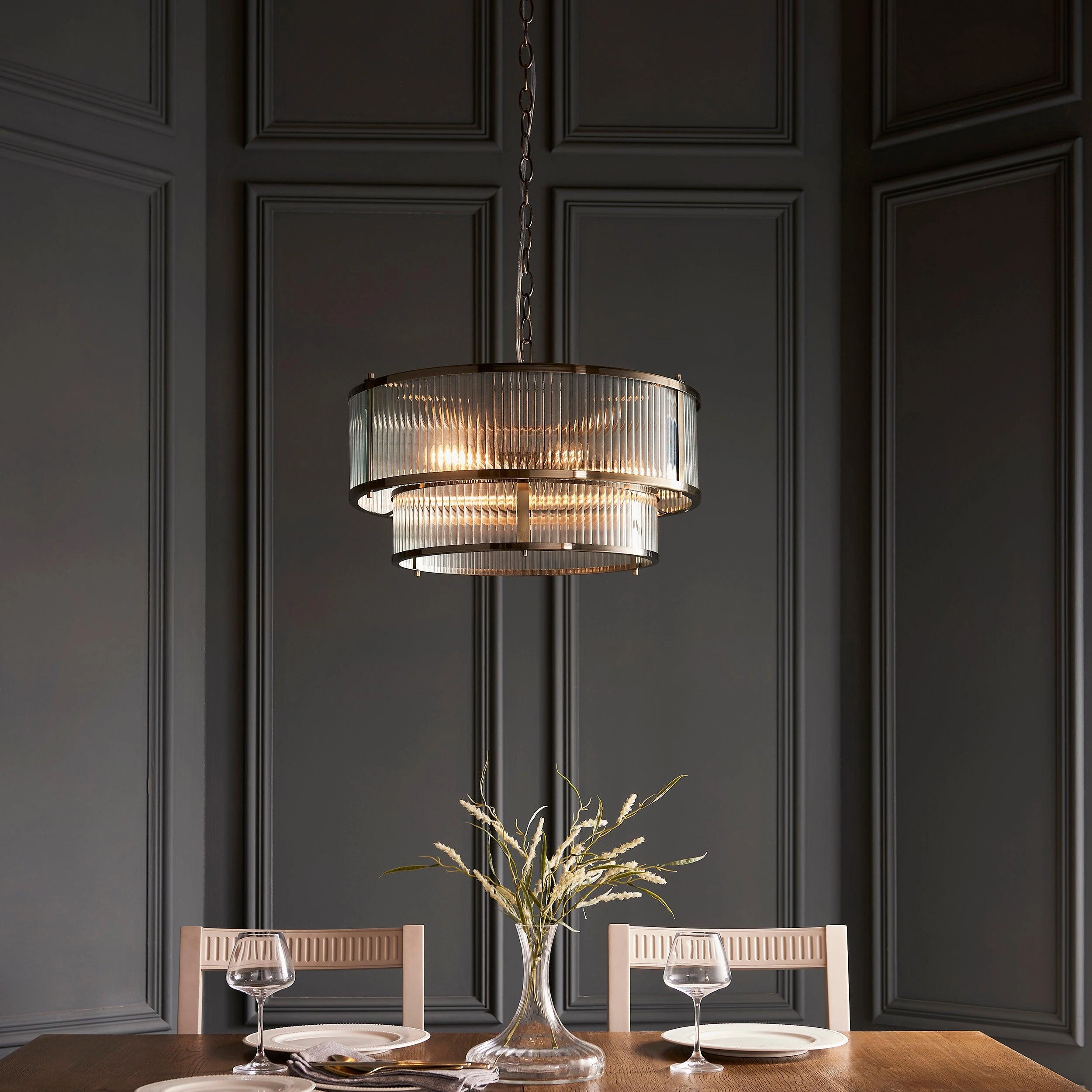 Ridgeton 5 Light Brass & Ribbed Shade Glass Pendant simple ceiling design light