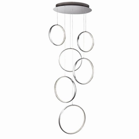 Rings 6 Light LED Multi-Drop Chrome & Crystal Pendant minimalist ceiling light
