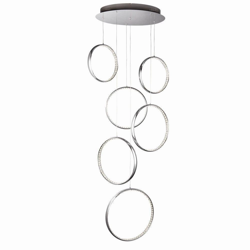 Rings 6 Light LED Multi-Drop Chrome & Crystal Pendant minimalist ceiling light