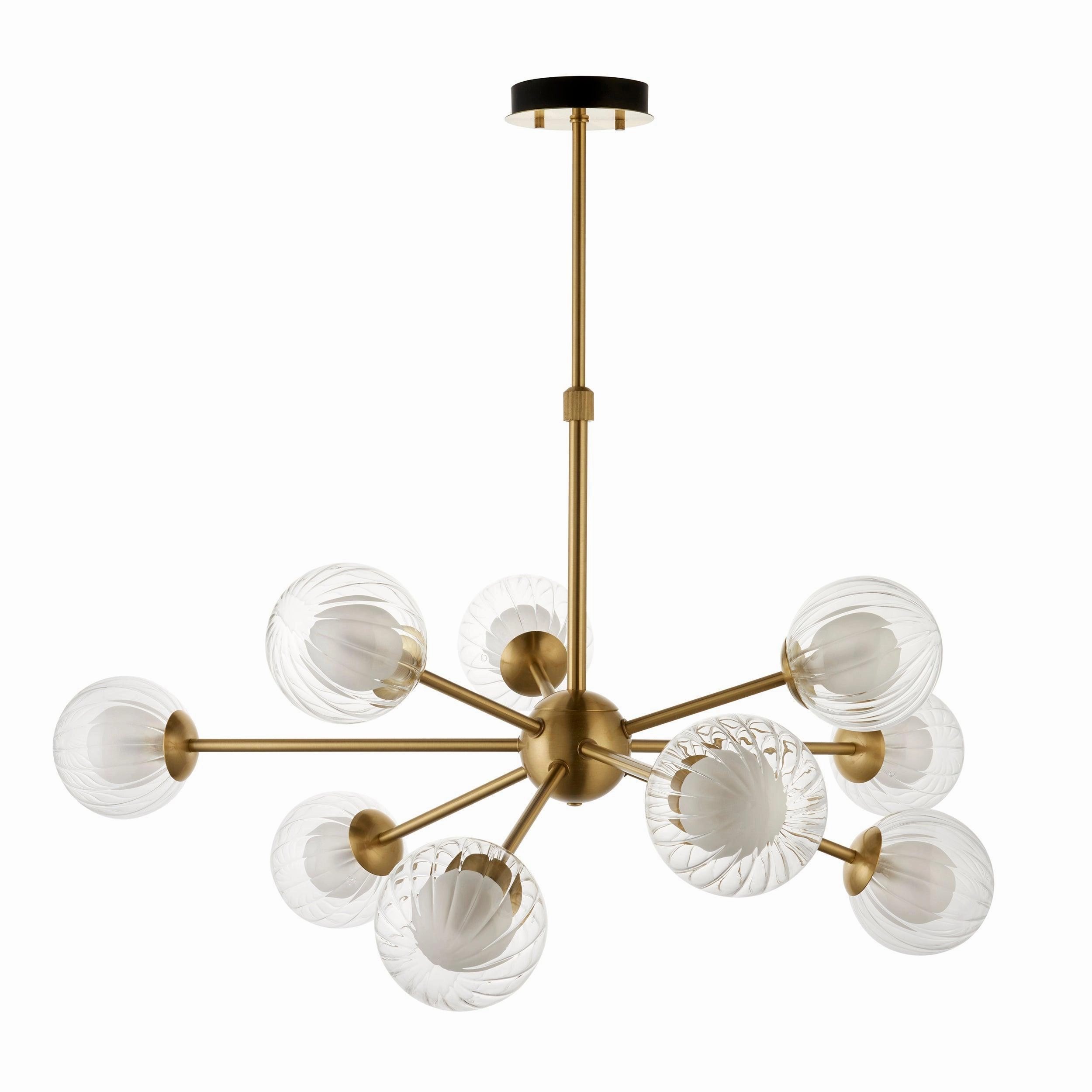 Riviera 9 Light Large Brass Pendant - Ribbed Glass Shades