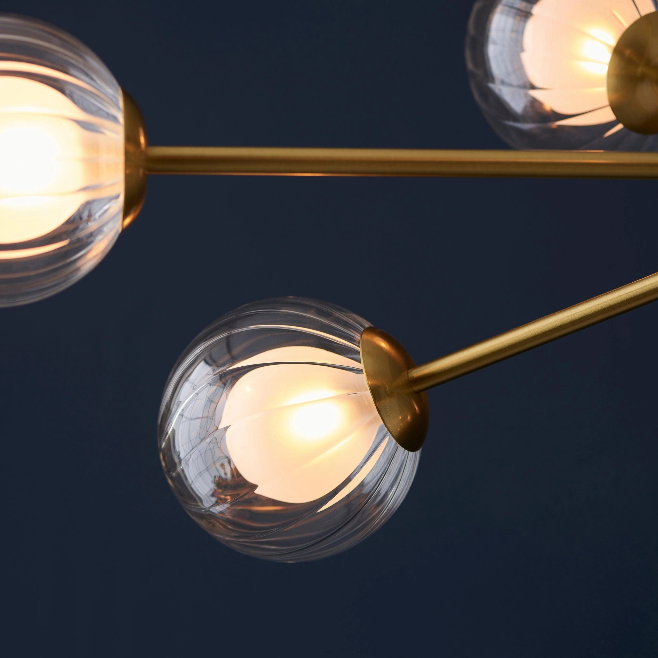 Riviera 9 Light Large Brass Pendant - Ribbed Glass Shades