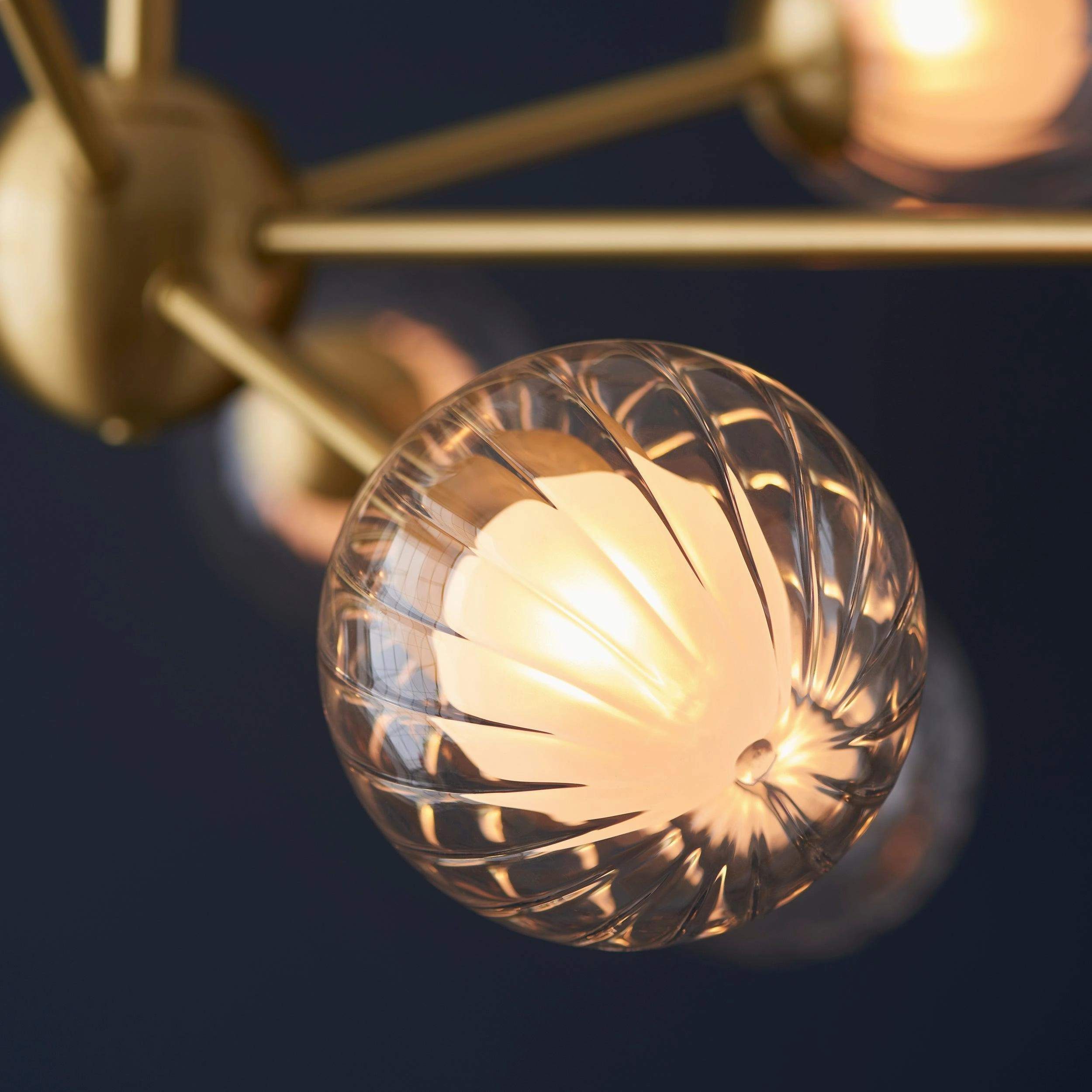 Riviera 9 Light Large Brass Pendant - Ribbed Glass Shades